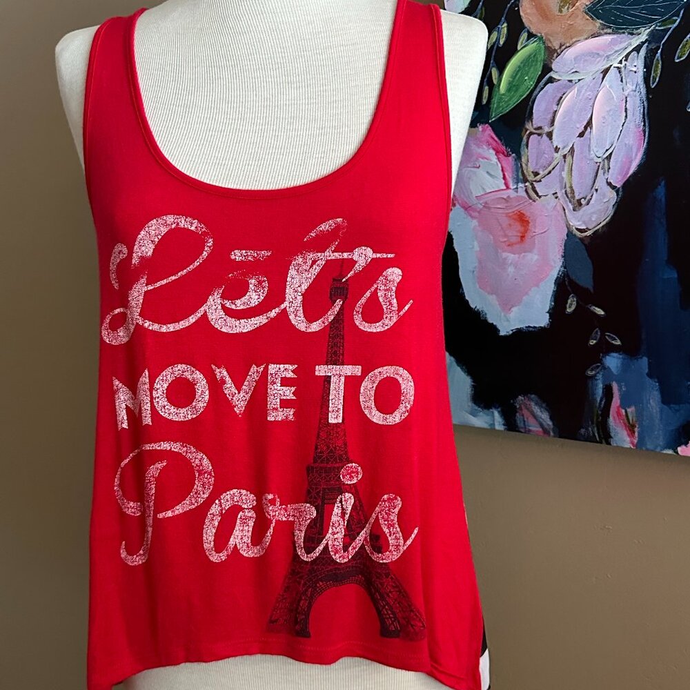 Sugar High “Let’s Move to Paris” Red Graphic Tank Top Women's Size Small